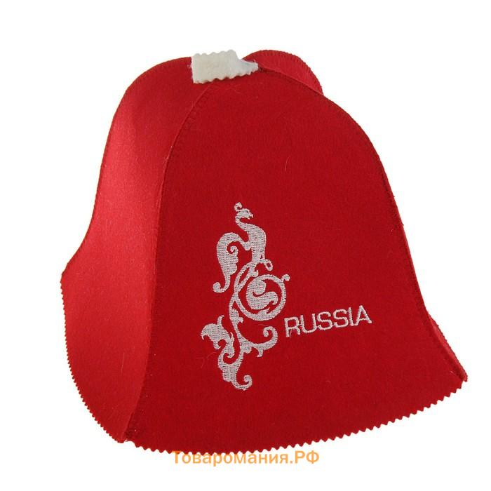 Шапка для бани и сауны «Russia» красная, экофетр, «Добропаровъ»