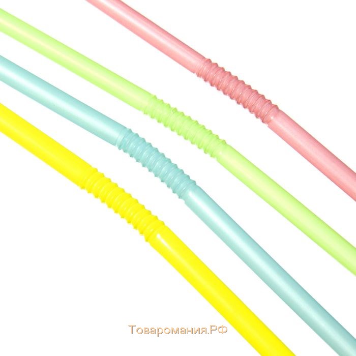 Трубочки одноразовые для напитков, 21 см, d=5 мм, флуоресцентные, с гофрой, МИКС, 50 шт.