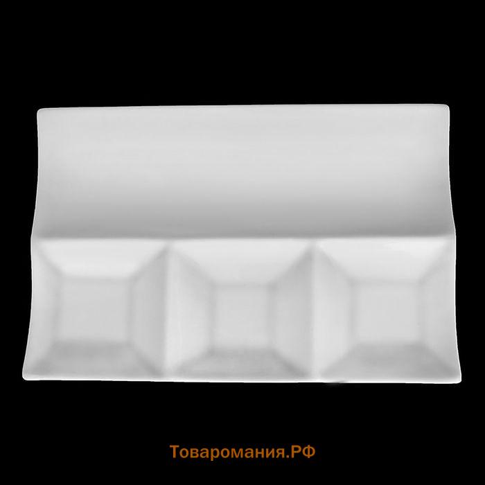 Менажница 4 ячейки Wilmax, 30×20 см, фарфор, белая