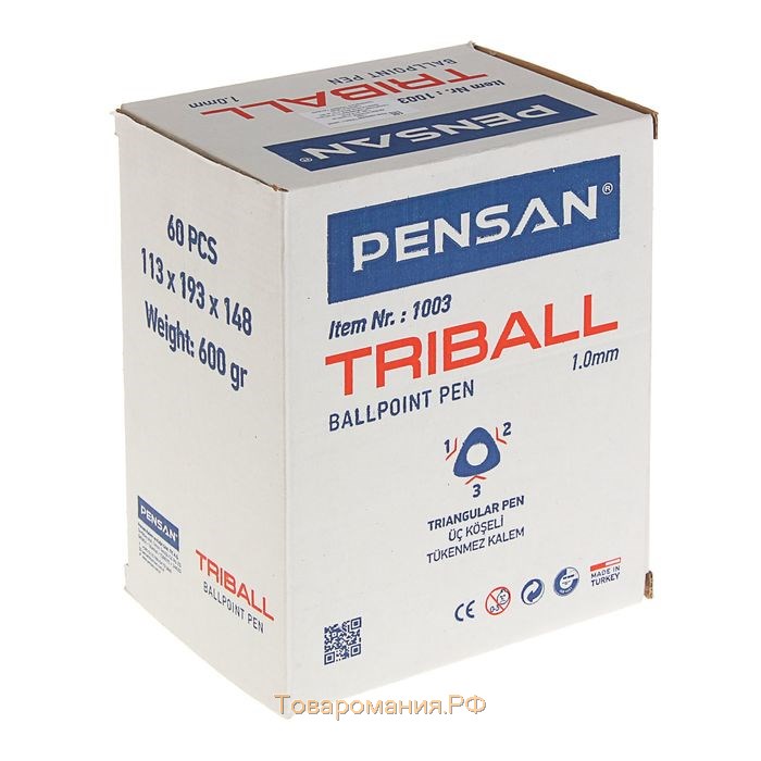 Ручка шариковая масляная Pensan Triball, узел-игла 1.0 мм, трёхгранная, 8 цветов, МИКС + дисплей