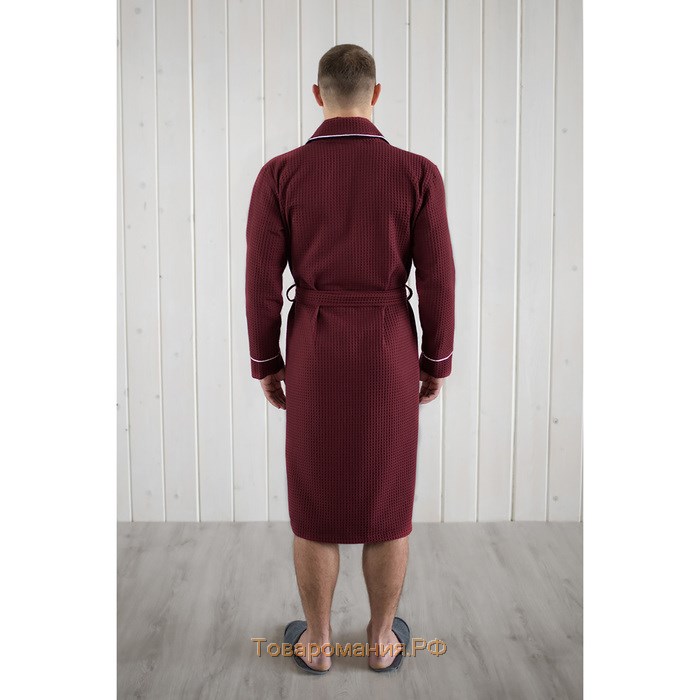 Халат мужской, шалька+кант, размер 48, цвет кирпичный, вафля