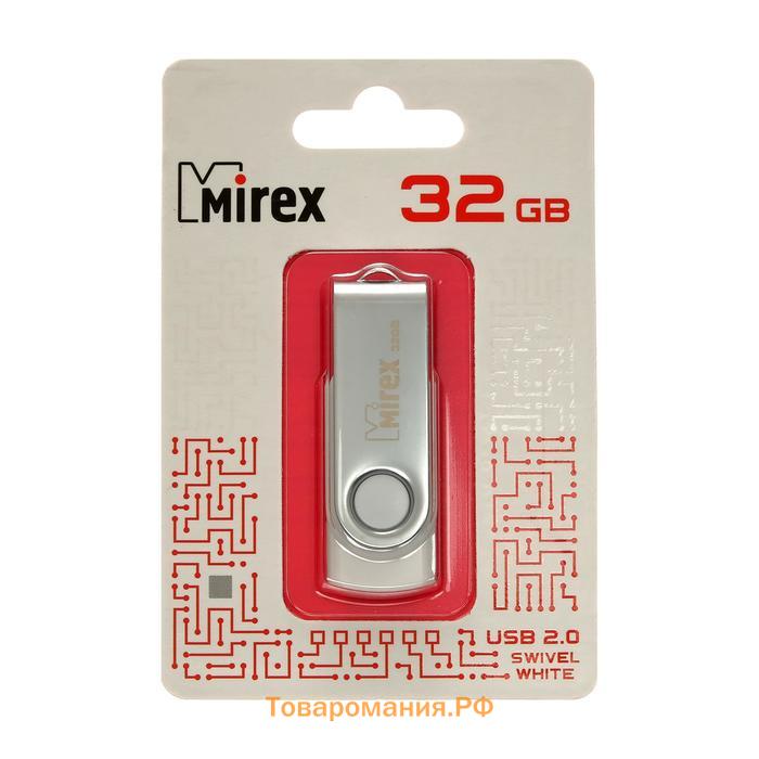 Флешка Mirex SWIVEL WHITE, 32 Гб, USB2.0, чт до 25 Мб/с, зап до 15 Мб/с, белая