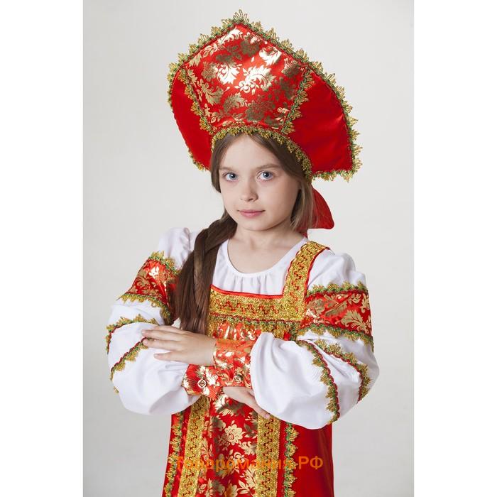 Русский народный костюм «Любавушка», платье-сарафан, кокошник, р-р 32, рост 122-128 см, красный