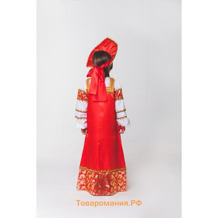 Русский народный костюм «Любавушка», платье-сарафан, кокошник, р-р 34, рост 134 см, красный