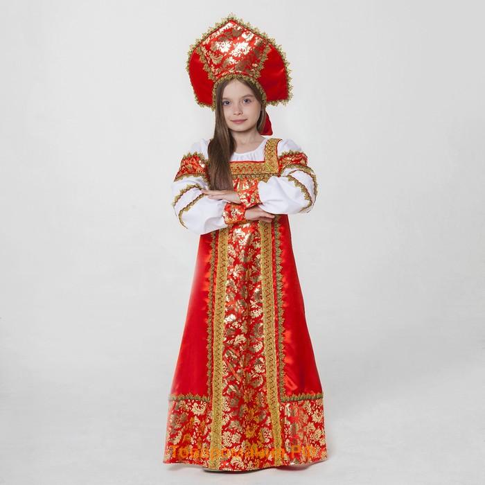 Русский народный костюм «Любавушка», платье-сарафан, кокошник, р-р 34, рост 134 см, красный