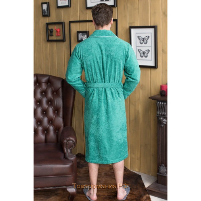 Халат мужской, шалька+кант, размер 48, цвет зелёный, махра