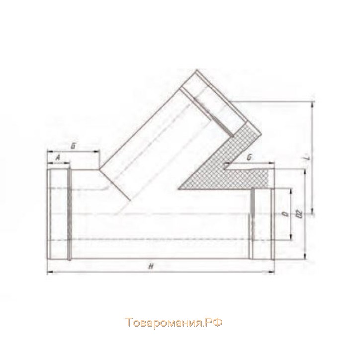 Сэндвич-Тройник 135°, d 120 × 200 мм, нерж/нерж, 1.0 мм/0.5 мм