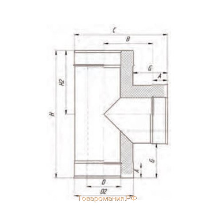 Сэндвич-Тройник 90°, d 120 × 200 мм, нерж/оцинк, 1.0 мм/0.5 мм