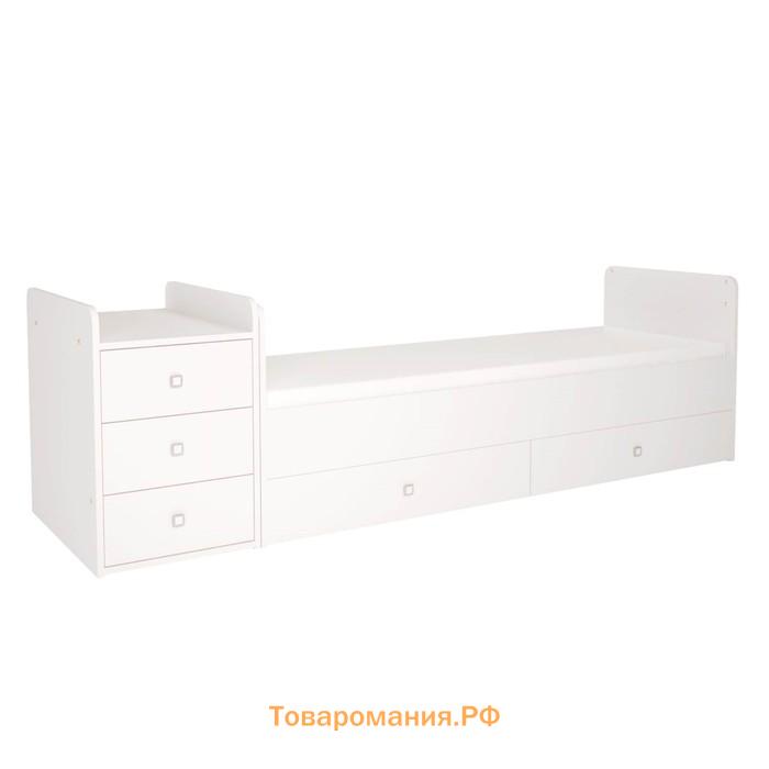 Кроватка-трансформер Polini kids Simple 1100 с комодом пеленальным, цвет белый