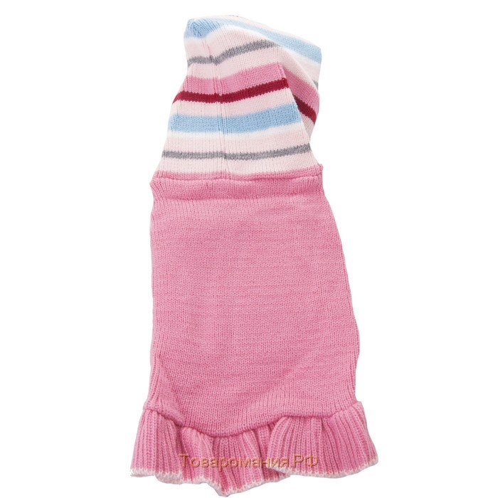 Платье вязаное с полосатым капюшоном, ДС 30 см, розовое