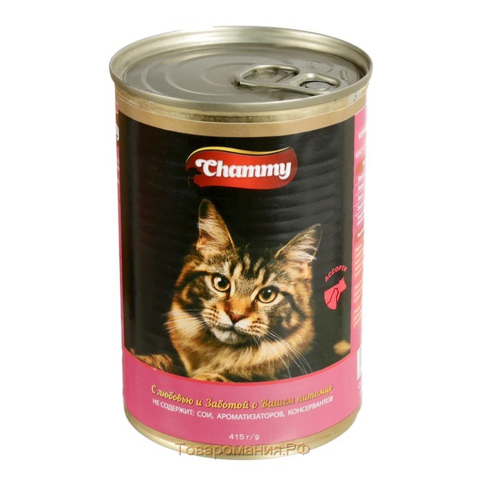 Влажный корм Chammy для кошек, мясное ассорти в соусе, ж/б, 415 г