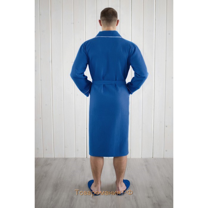 Халат мужской, шалька+кант, размер 60, цвет синий, вафля
