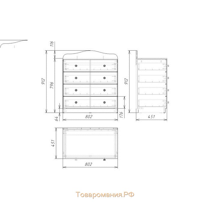 Комод с 4-мя ящиками Fashion, 800х450х910, Шимо светлый