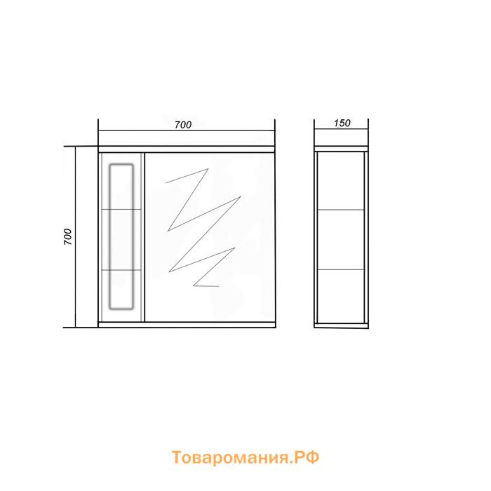 Шкаф-зеркало Киото 70 (венге) Левый 15 см х 70 см х 70 см