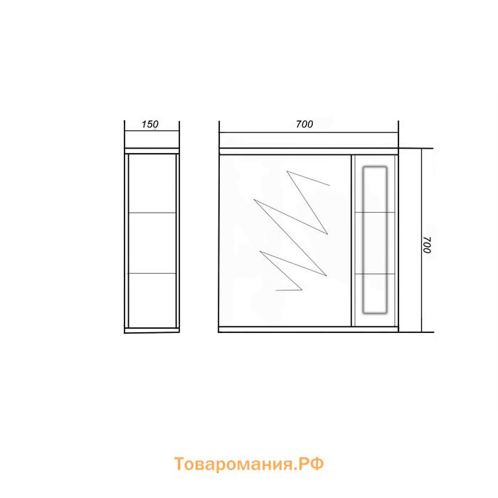 Шкаф-зеркало Киото 70 (венге) правый 15 см х 70 см х 70 см