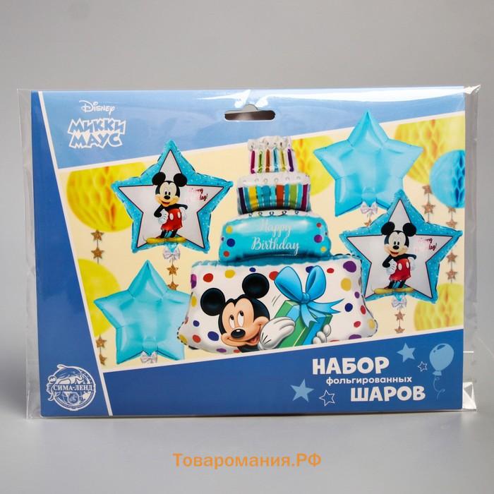 Шары воздушные латексные Happy Birthday, набор 5 шт., Микки Маус