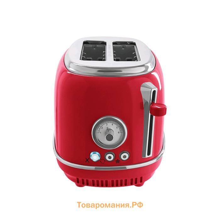 Тостер Tesler TT-245 RED, 815 Вт, 2 тоста, 6 режимов прожарки, разморозка, красный