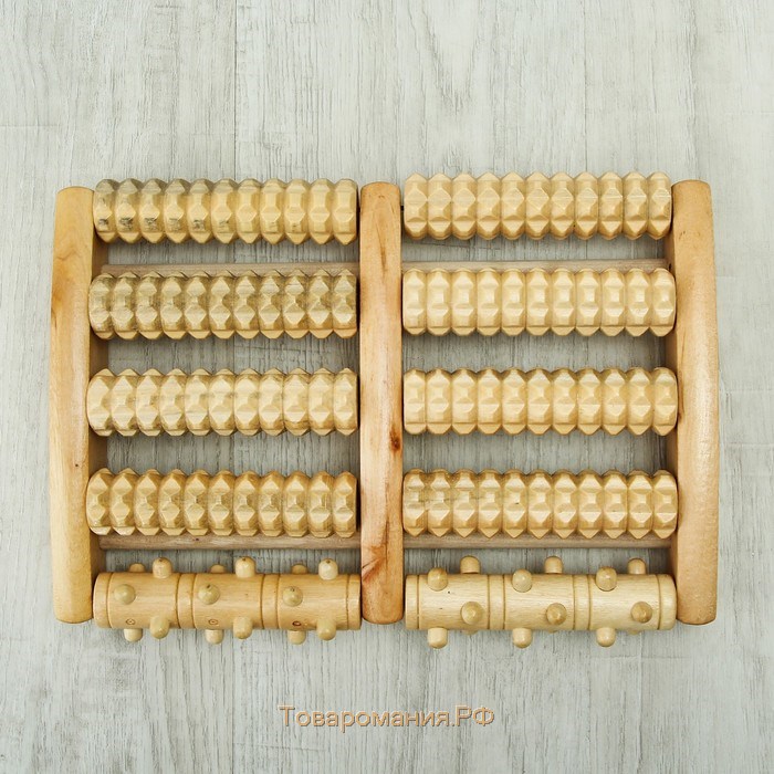 Массажёр «Барабаны», 5 рядов с шипами, 27 × 19 × 5 см, деревянный