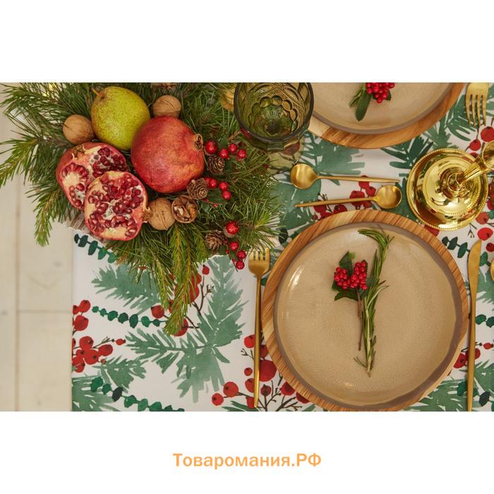 Скатерть новогодняя "Сhristmas berries" 145*260 +/- 2 см, 100% п/э