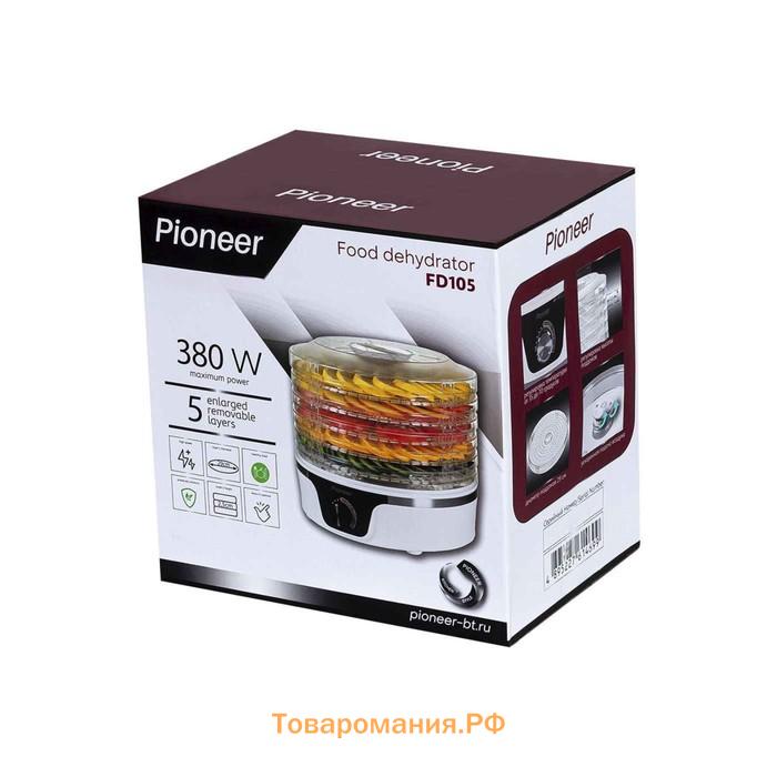 Сушилка для овощей и фруктов Pioneer FD105, 380 Вт, 5 ярусов, d=29 см, бело-чёрная