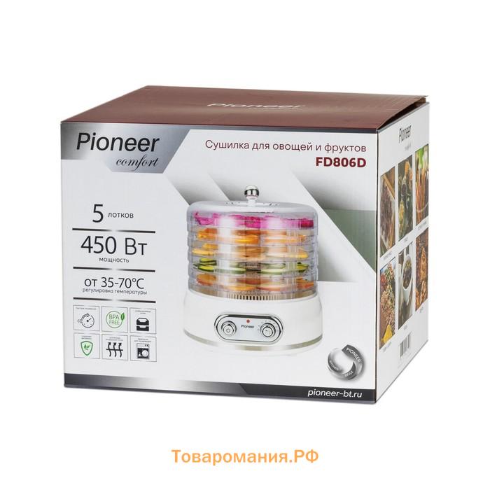 Сушилка для овощей и фруктов Pioneer FD806D, 450 Вт, 5 ярусов, белая