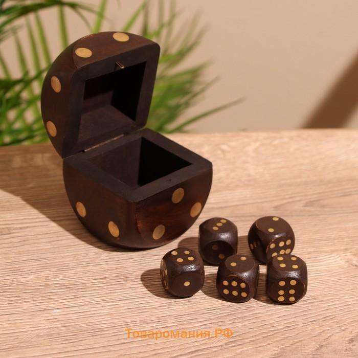 Кубики игральные в шкатулке, 6.5×6.5×6.5 см, дерево шишам