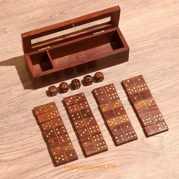 Игра настольная 2 в 1, домино, кубики, 19×6×5 см, дерево шишам