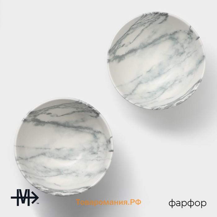 Салатники Magistro Real Marble, 380 мл, 11,6×6,5 см, набор 2 шт, фарфор, белые