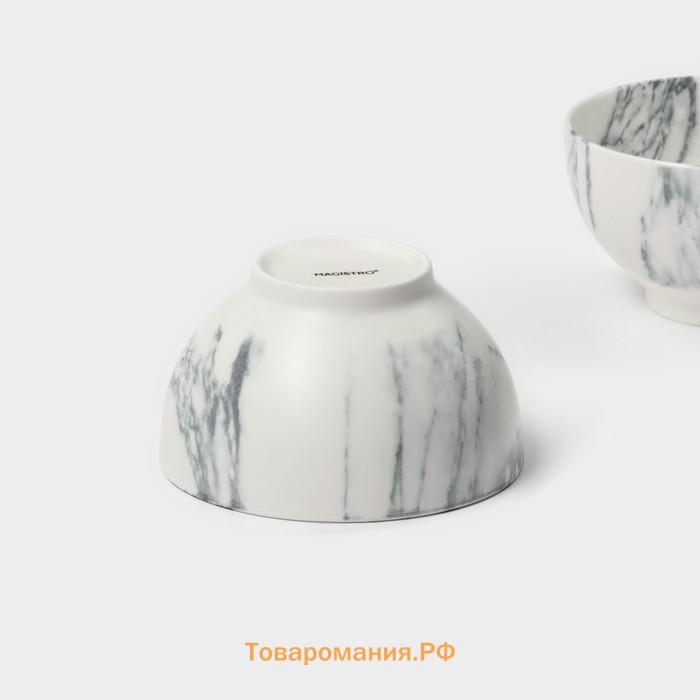 Салатники Magistro Real Marble, 380 мл, 11,6×6,5 см, набор 2 шт, фарфор, белые