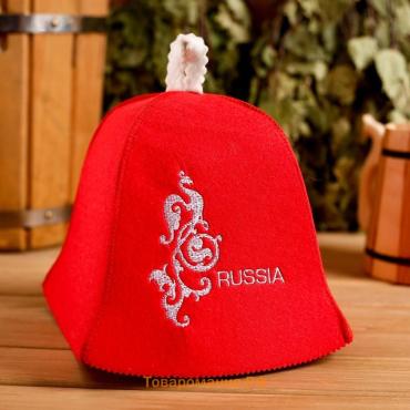Шапка для бани и сауны «Russia» красная, экофетр, «Добропаровъ»