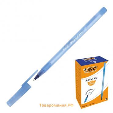 Ручка шариковая BIC Round Stic Classic, узел 1.0 мм, среднее письмо, чернила синие, одноразовая, тонированный голубой корпус