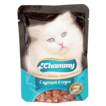 Влажный корм Chammy для кошек, курица, кусочки в соусе, пауч, 85 г