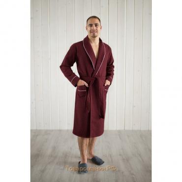 Халат мужской, шалька+кант, размер 48, цвет кирпичный, вафля