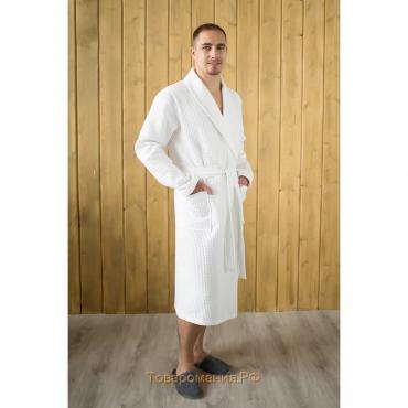 Халат мужской, шалька, размер 52, цвет белый, вафля