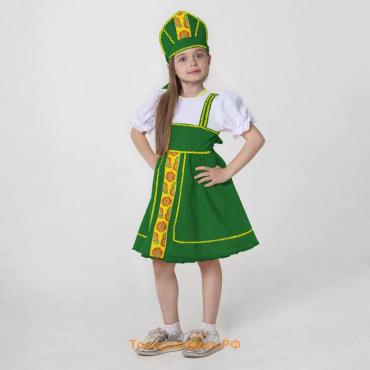 Костюм русский народный, платье, кокошник, рост 122-128 см, 6-7 лет, зелёный