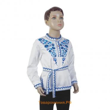 Русская народная рубаха «Гжель», атлас, белая, р-р 34, рост 140 см