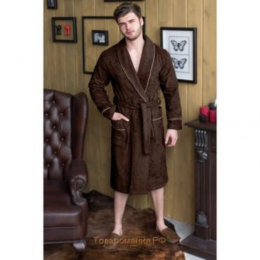 Халат мужской, шалька, размер 50, шоколадный, махра