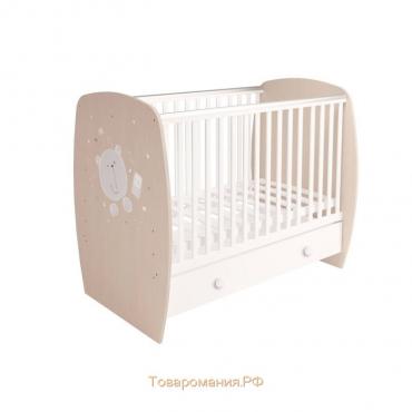 Кровать детская Polini kids French 710, Teddy, с ящиком, белый-дуб пастельный