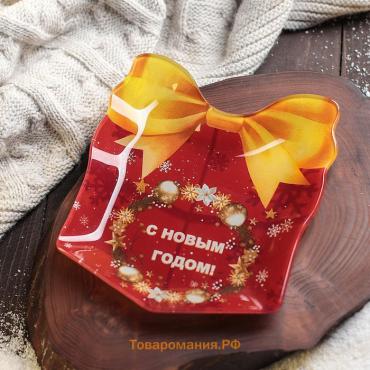 Блюдо сервировочное  «Подарок. С Новым Годом», 15.5×17.3 см, стекло, красное