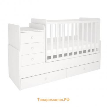 Кроватка-трансформер Polini kids Simple 1100 с комодом пеленальным, цвет белый