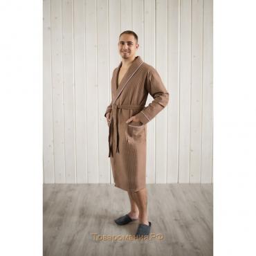 Халат мужской, шалька+кант, размер 62, цвет шоколадный, вафля