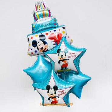 Шары воздушные латексные Happy Birthday, набор 5 шт., Микки Маус