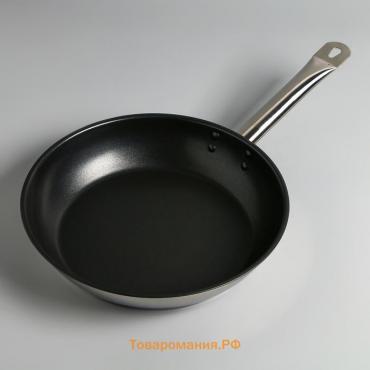 Сковорода «Общепит», d=28 см, толщина корпуса 0,6 мм, дно 3,5 мм, с теплораспределительным слоем, антипригарное покрытие, индукция, цвет металлик