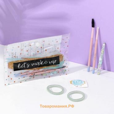 Подарочный набор Let's makeup, щеточка и кисть для бровей, пинцет, резинки для волос 2 шт, открытка, BEAUTY FOX