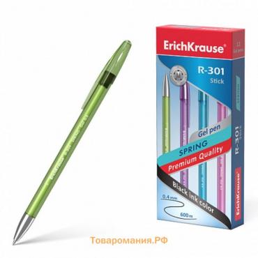 Ручка гелевая ErichKrause R-301 Spring Gel Stick, узел 0.5 мм, чернила чёрные, длина линии письма 600 метров, МИКС