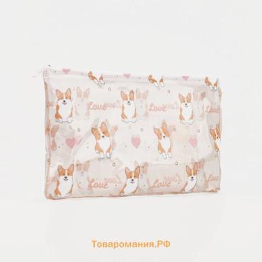 Косметичка-пенал на молнии, с рисунком «Корги», бежевая