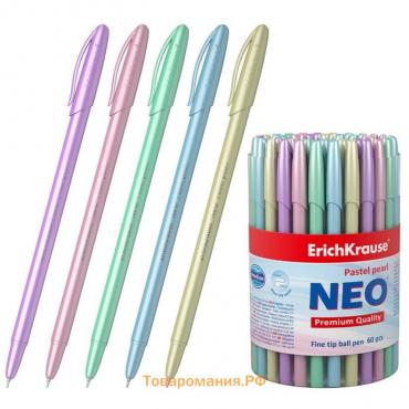 Ручка шариковая ErichKrause Neo Pastel Pearl, перламутровый корпус, игольчатый узел 0.7 мм, чернила синие, длина письма 1000 метров, МИКС