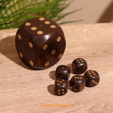 Кубики игральные в шкатулке, 6.5×6.5×6.5 см, дерево шишам